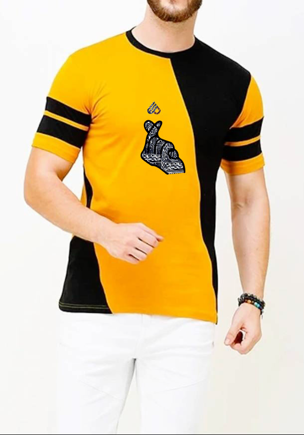 ndop pattern T- Shirt Men Women Round Neck Yellow Black Unisex