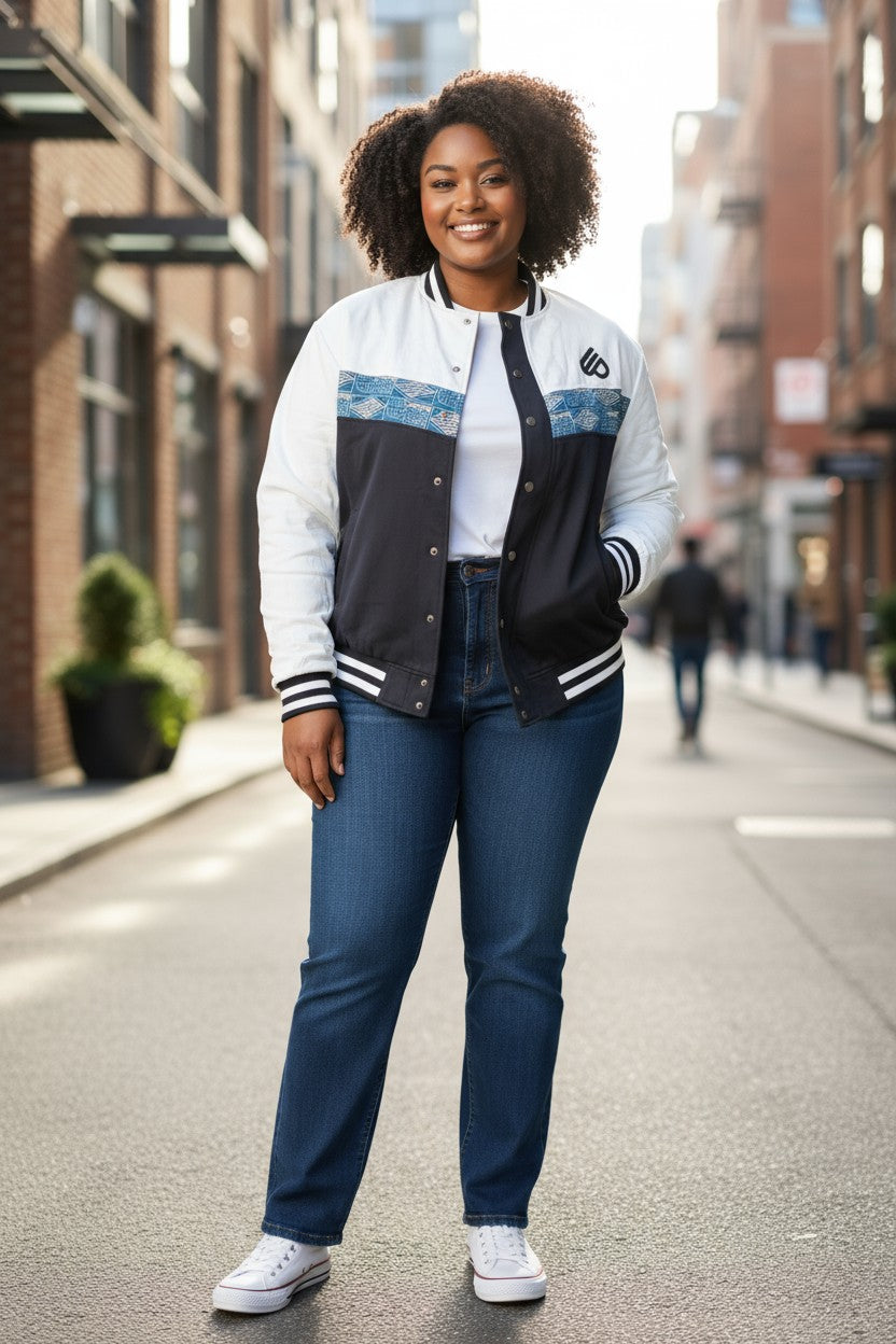 Black&White Bomber jacket, Ndop African print men's women's Jacket