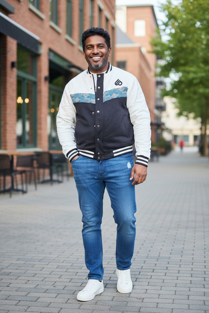 Black&White Bomber jacket, Ndop African print men's women's Jacket