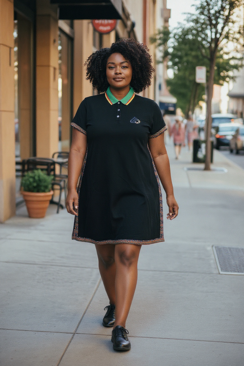 Black fashion Dress, Toghu African pattern Stretch cotton polo dress