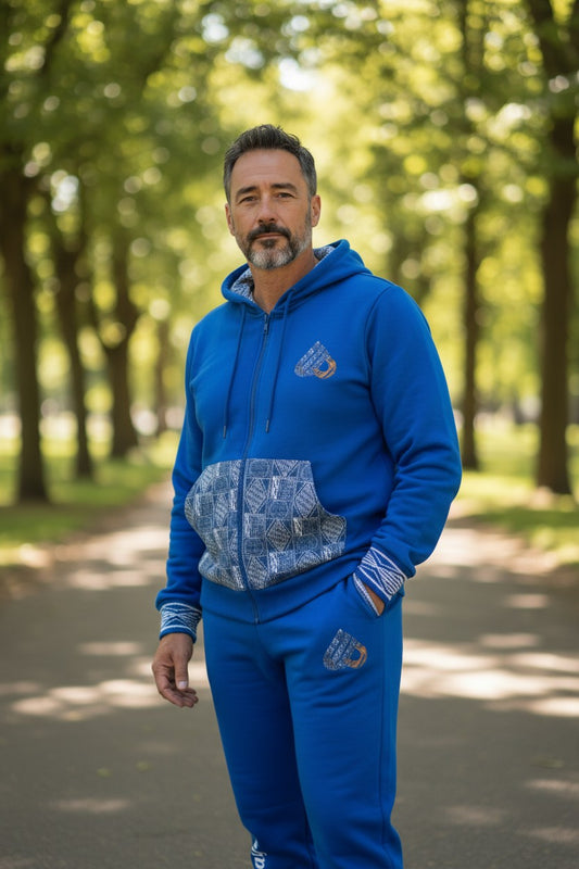 Fashion Full Zip Tracksuit Ndop African Design , Unisex Jogger set.