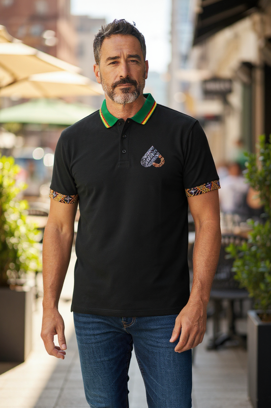 Black Fashion Short Sleeve polo Shirt, Toghu African pattern Unisex