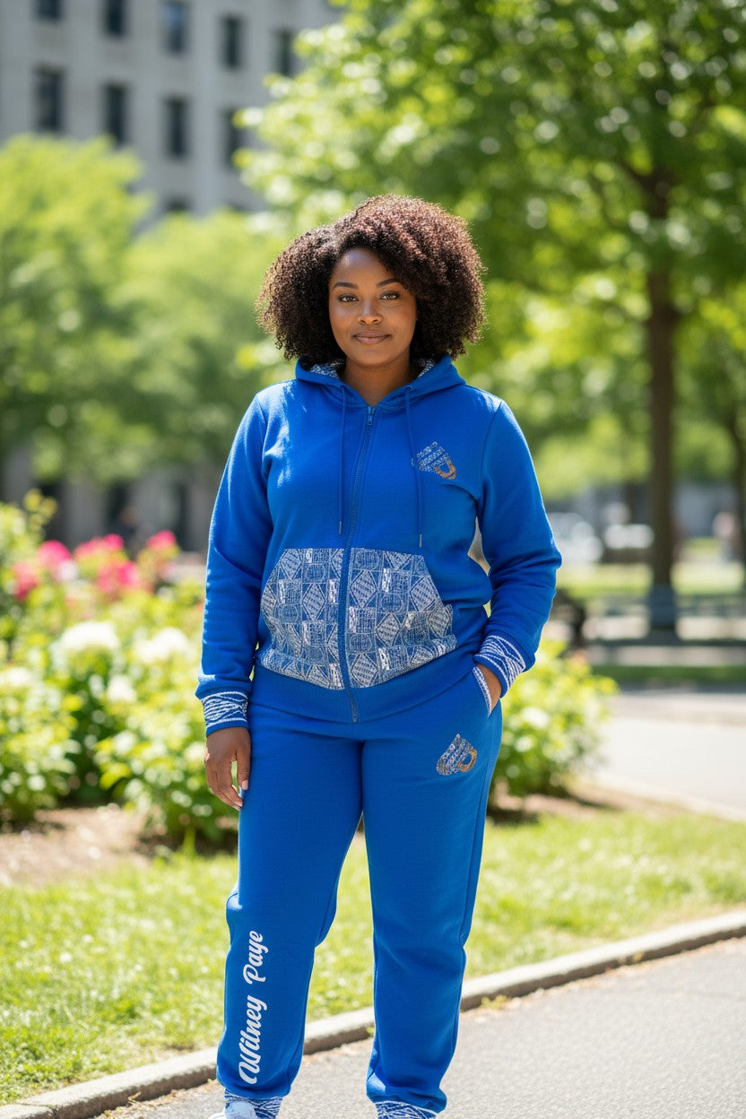 Fashion Full Zip Tracksuit Ndop African Design , Unisex Jogger set.