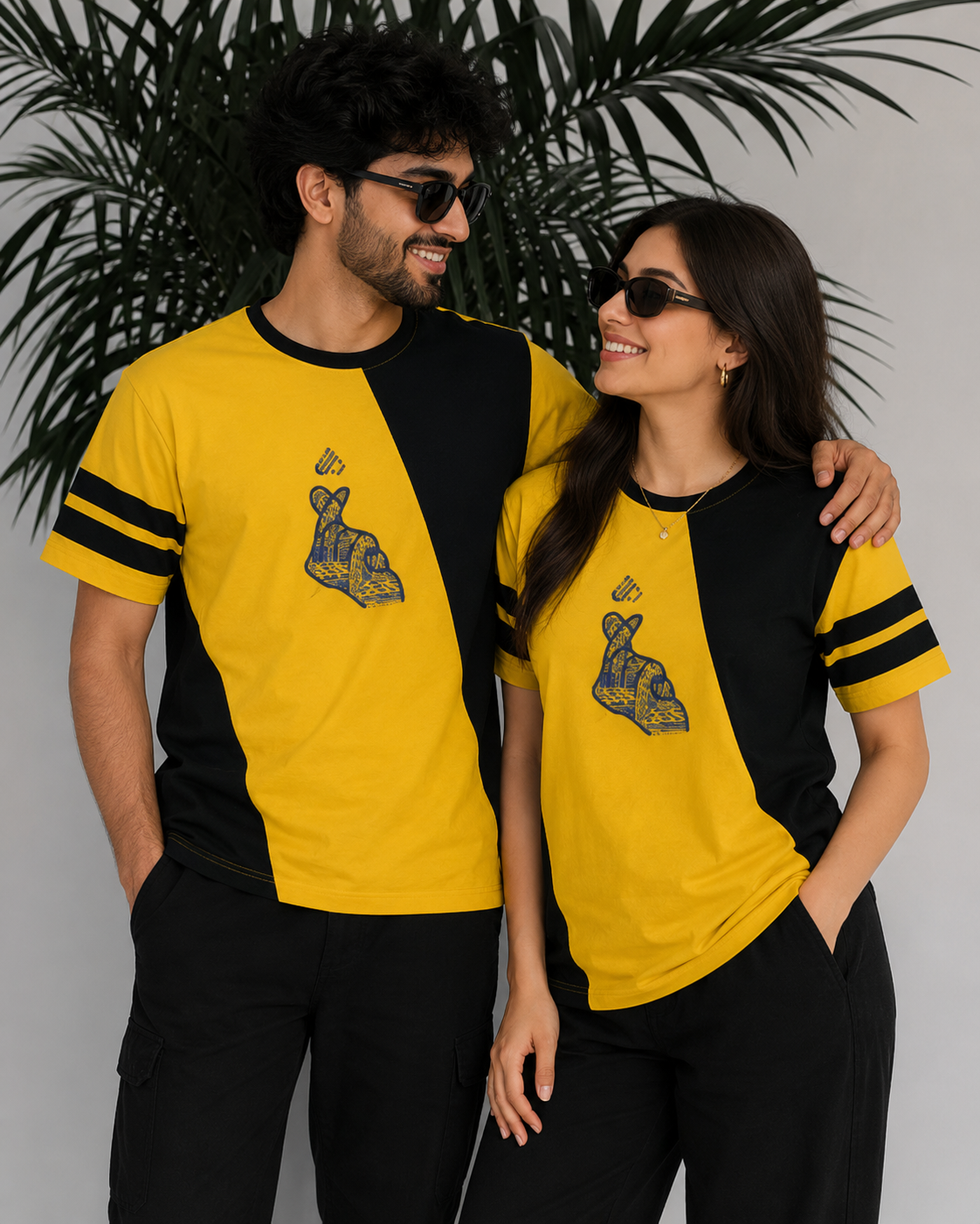 T-shirt jaune et noir pour homme et femme, unisexe