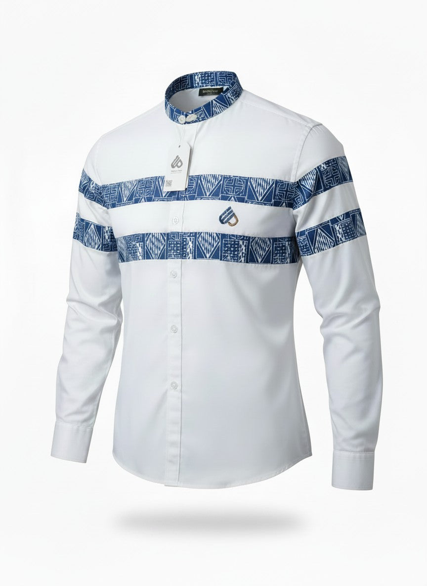 Fashion  slim fit Long Sleeve  Dress shirt, Men's Ndop African pattern Mao Collar Shirt