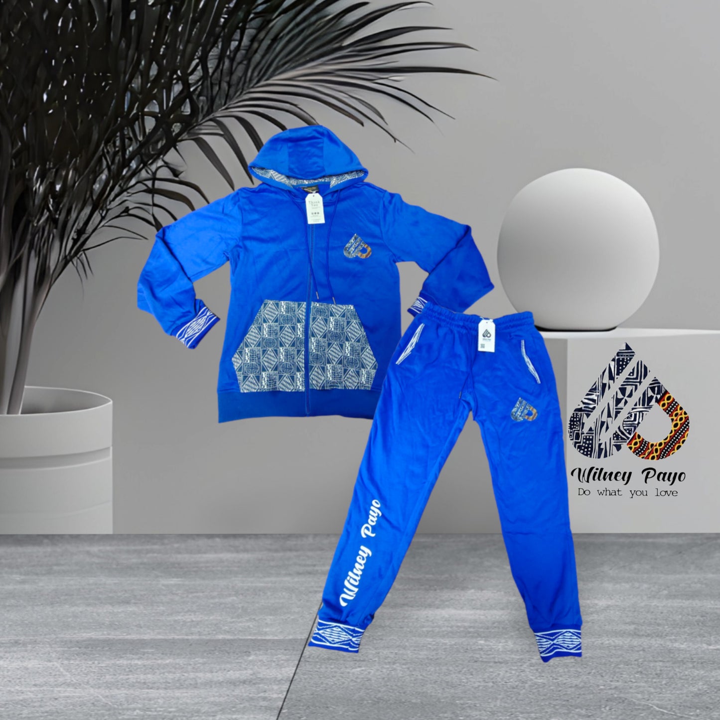 Fashion Full Zip Kids  Tracksuit Ndop African Design , Unisex Jogger set.