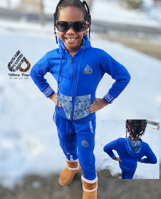 Fashion Full Zip Kids  Tracksuit Ndop African Design , Unisex Jogger set.