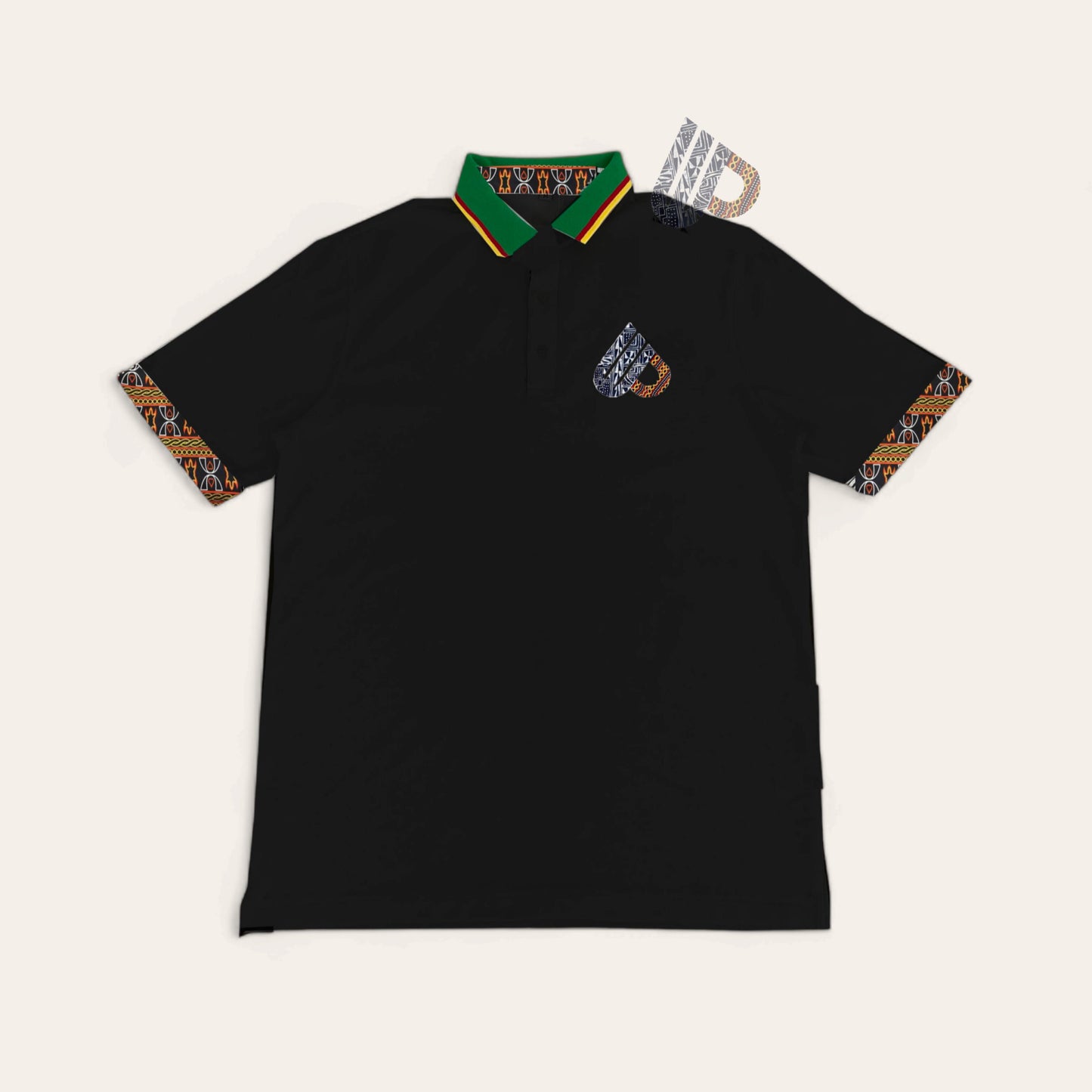 Black Fashion Short Sleeve polo Shirt, Toghu African pattern Unisex