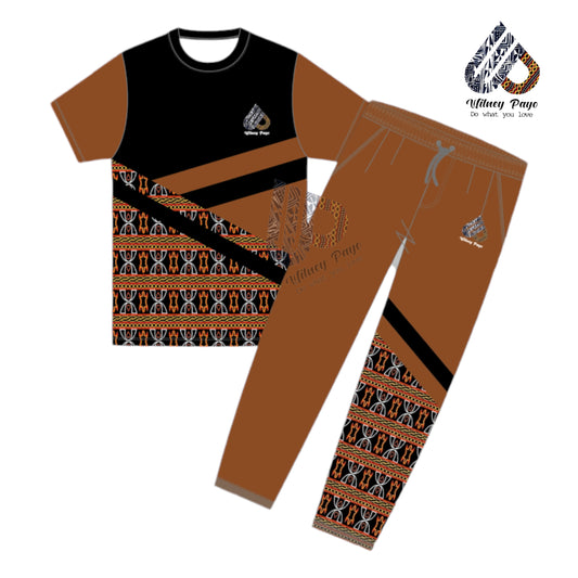 Fashion Toghu African Pattern Print Men's Women's Short Sleeve Shirt and Pants Set 2 Pieces , Tracksuits Casual Unisex