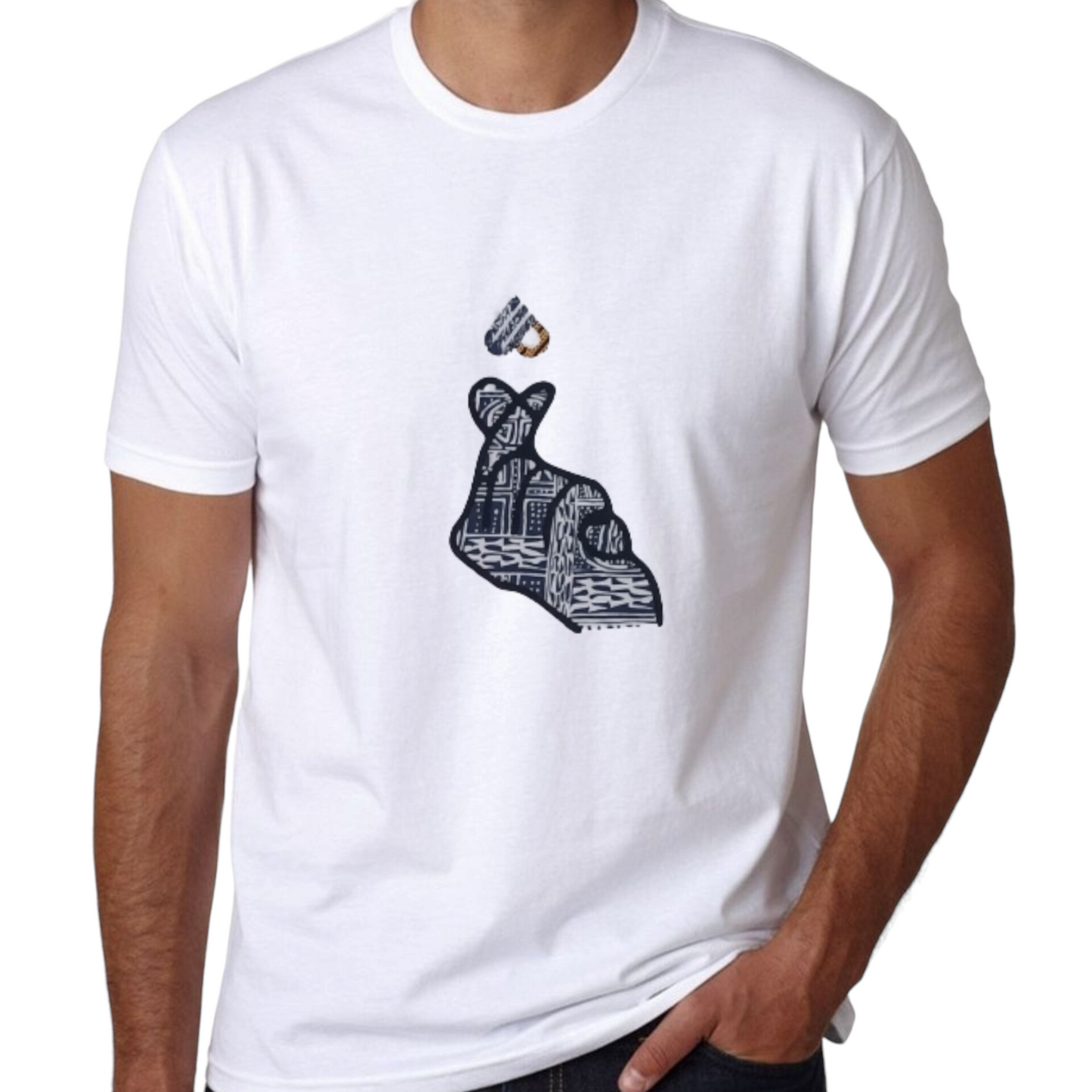 Hand logo ndop pattern Men Women Round Neck White T-Shirt, Unisex