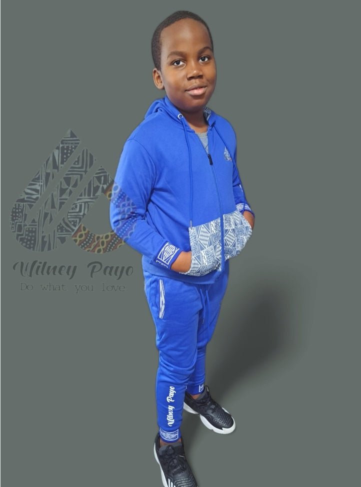 Fashion Full Zip Kids  Tracksuit Ndop African Design , Unisex Jogger set.