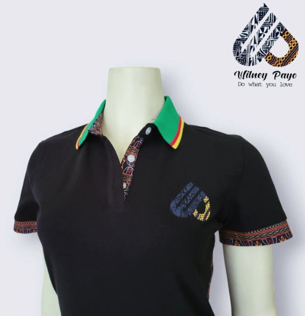 Black fashion Dress, Toghu African  pattern Stretch cotton polo dress