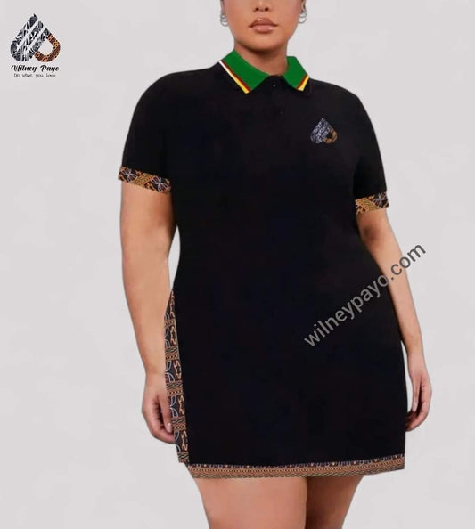 Black fashion Dress, Toghu African  pattern Stretch cotton polo dress