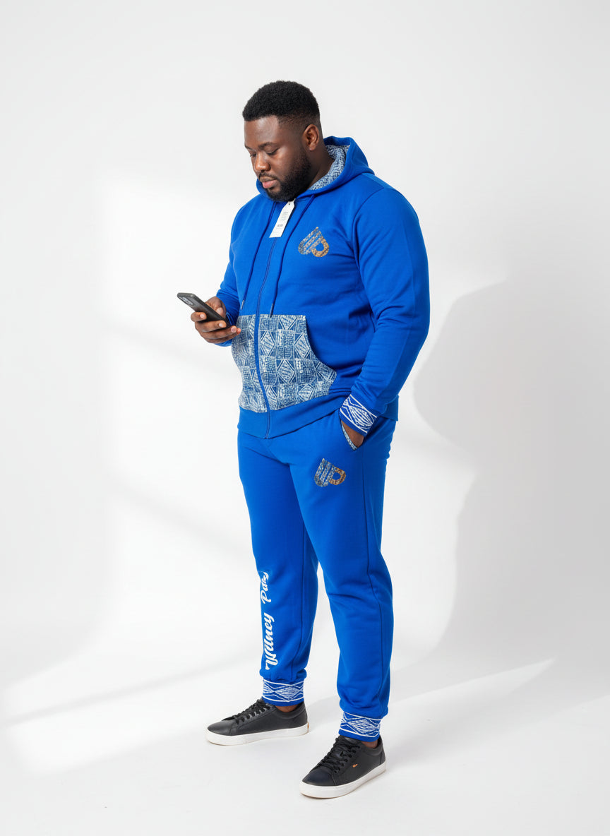 Fashion Full Zip Tracksuit Ndop African Design , Unisex Jogger set