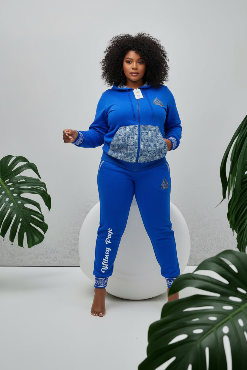 Fashion Full Zip Tracksuit Ndop African Design , Unisex Jogger set.