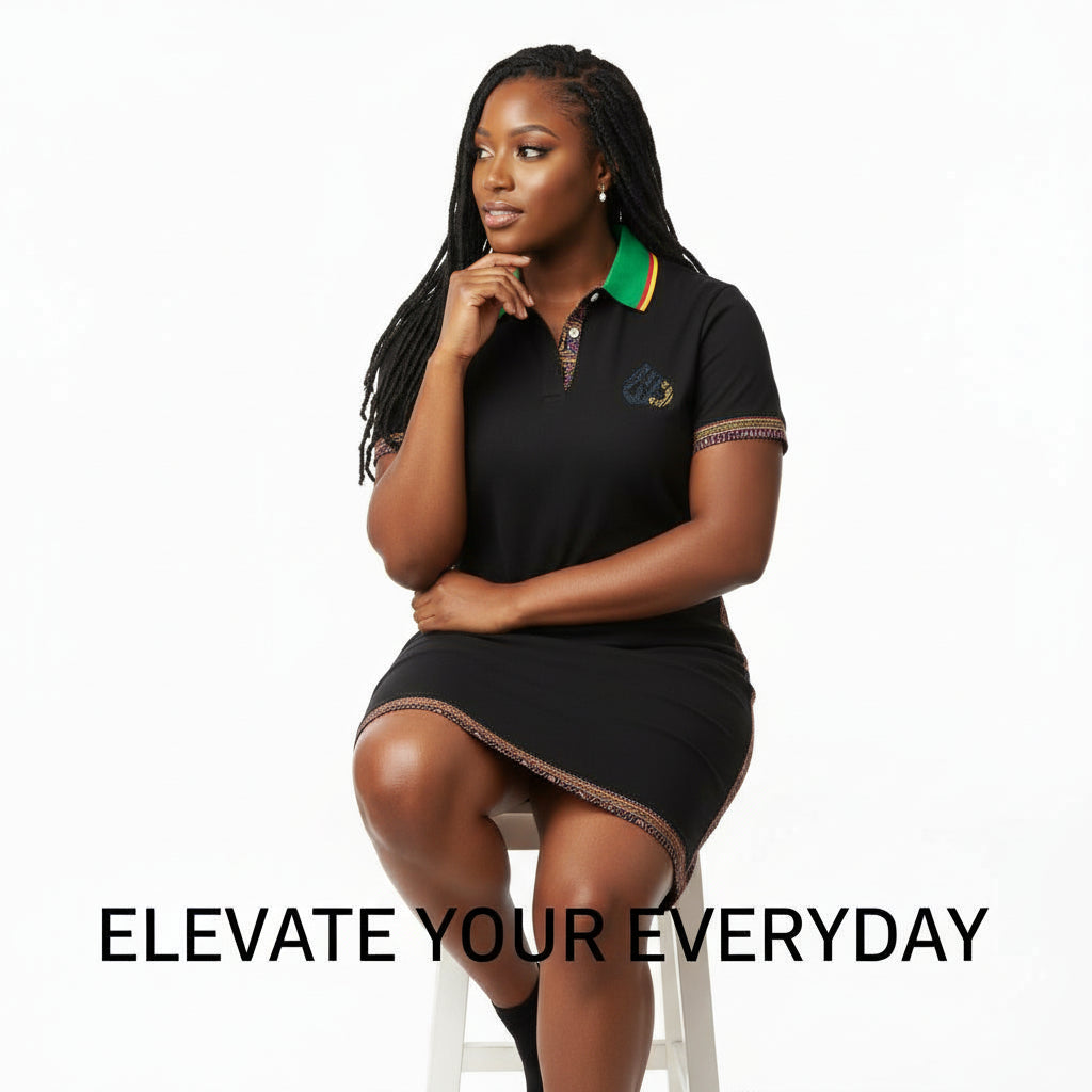 Black fashion Dress, Toghu African  pattern Stretch cotton polo dress