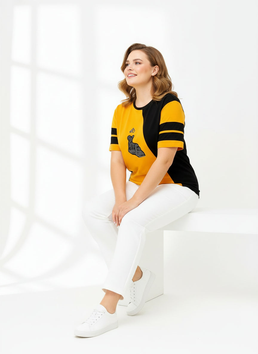T-shirt jaune et noir pour homme et femme, unisexe