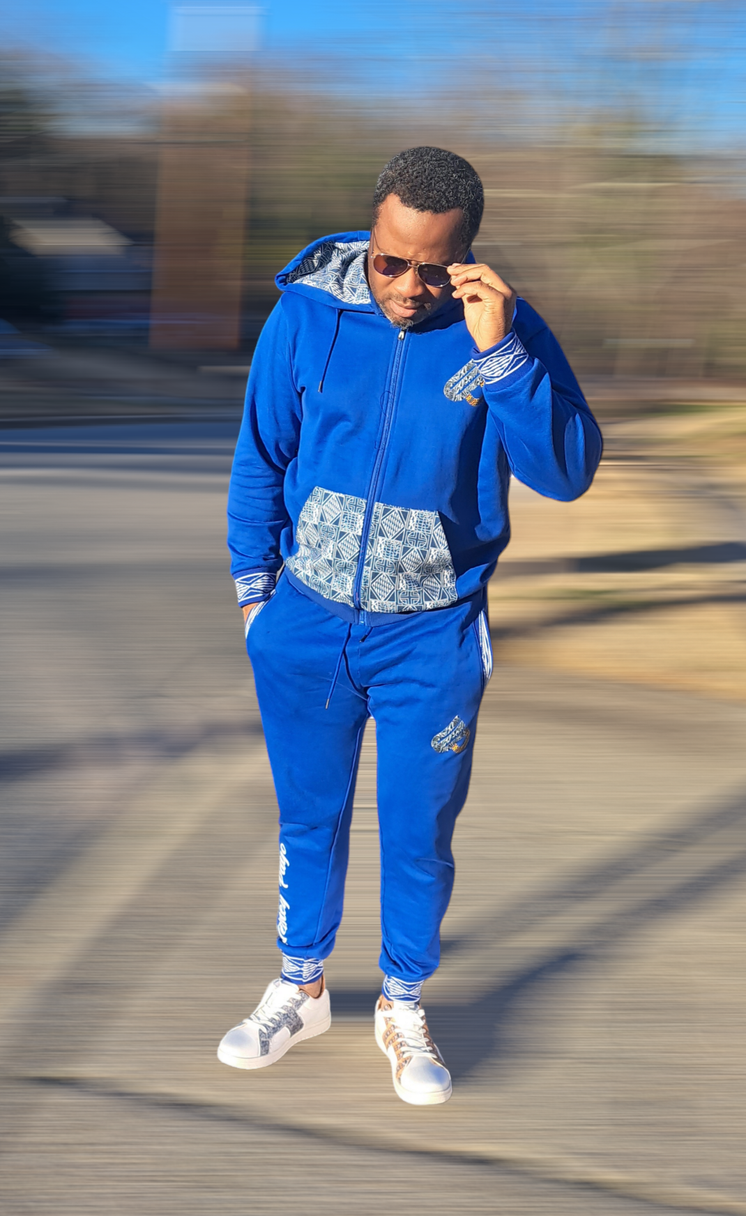 Fashion Full Zip Tracksuit Ndop African Design , Unisex Jogger set.