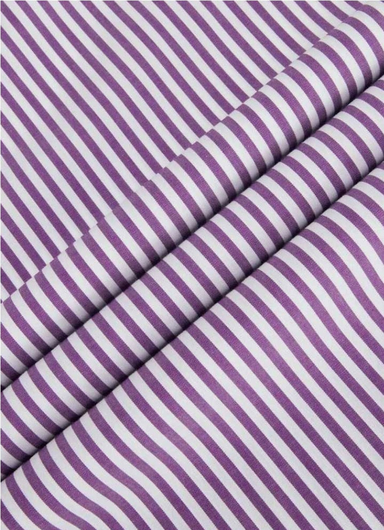 Fashion Slim Fit Purple Striped Mao Collar Shirt, Men's Ndop African print Cotton Blend Dress Shirt