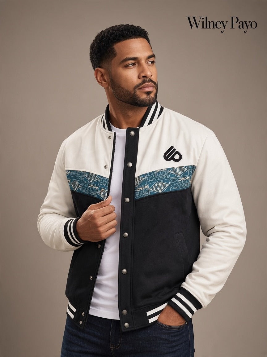 Black&White Bomber jacket, Ndop African print men's women's Jacket