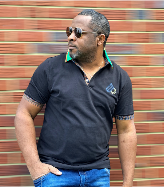 Black Fashion Short Sleeve polo Shirt, Toghu African pattern Unisex