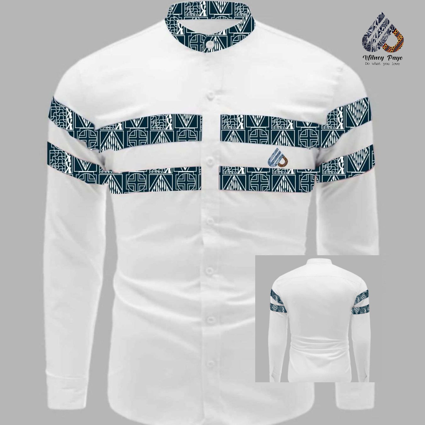 Fashion  slim fit Long Sleeve  Dress shirt, Men's Ndop African pattern Mao Collar Shirt