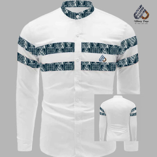 Fashion  slim fit Long Sleeve  Dress shirt, Men's Ndop African pattern Mao Collar Shirt