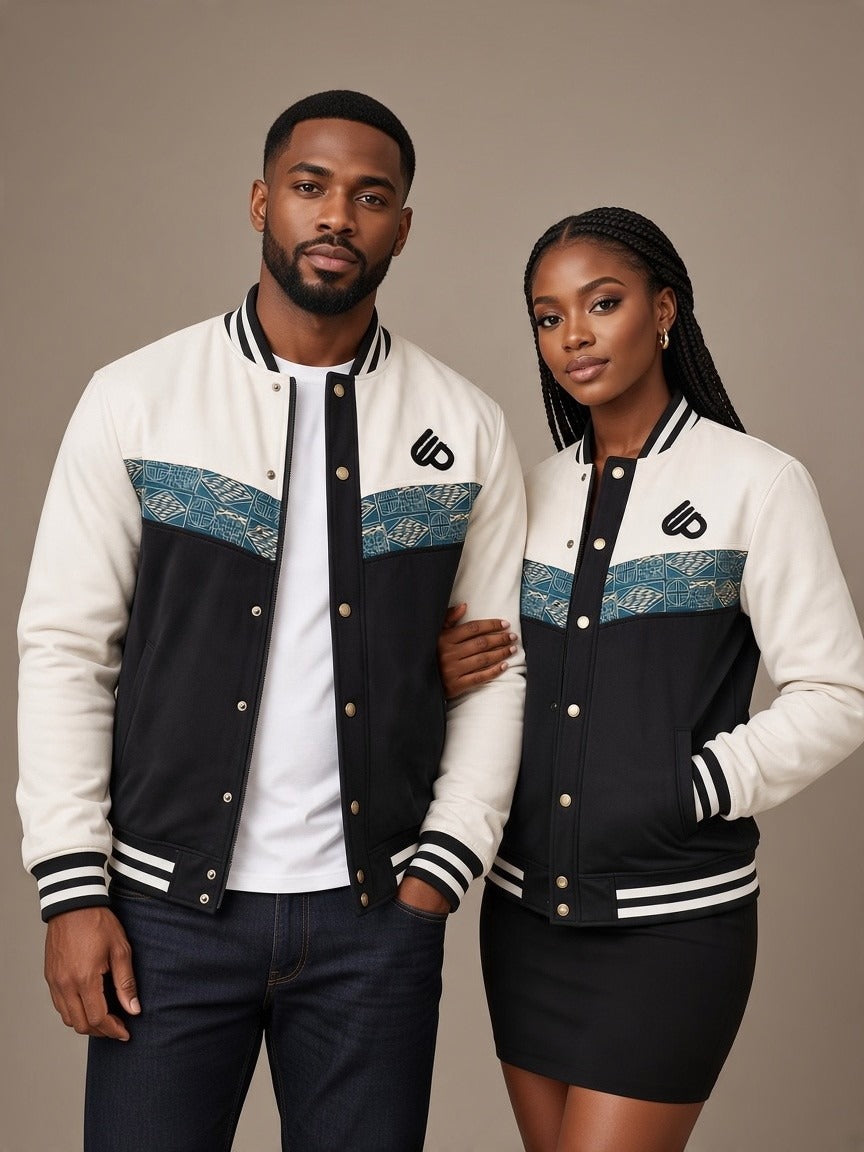 Black&White Bomber jacket, Ndop African print men's women's Jacket