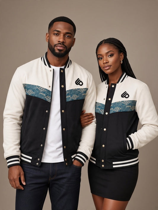 Black&White Bomber jacket, Ndop African print men's women's Jacket