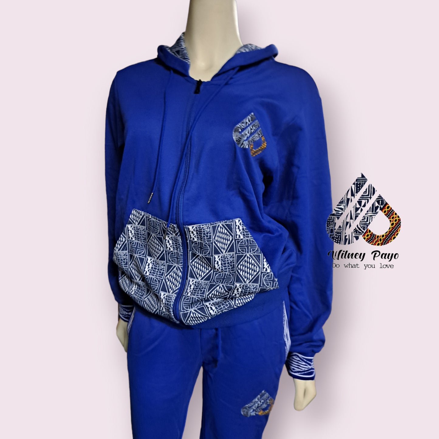 Fashion Full Zip Tracksuit Ndop African Design , Unisex Jogger set.