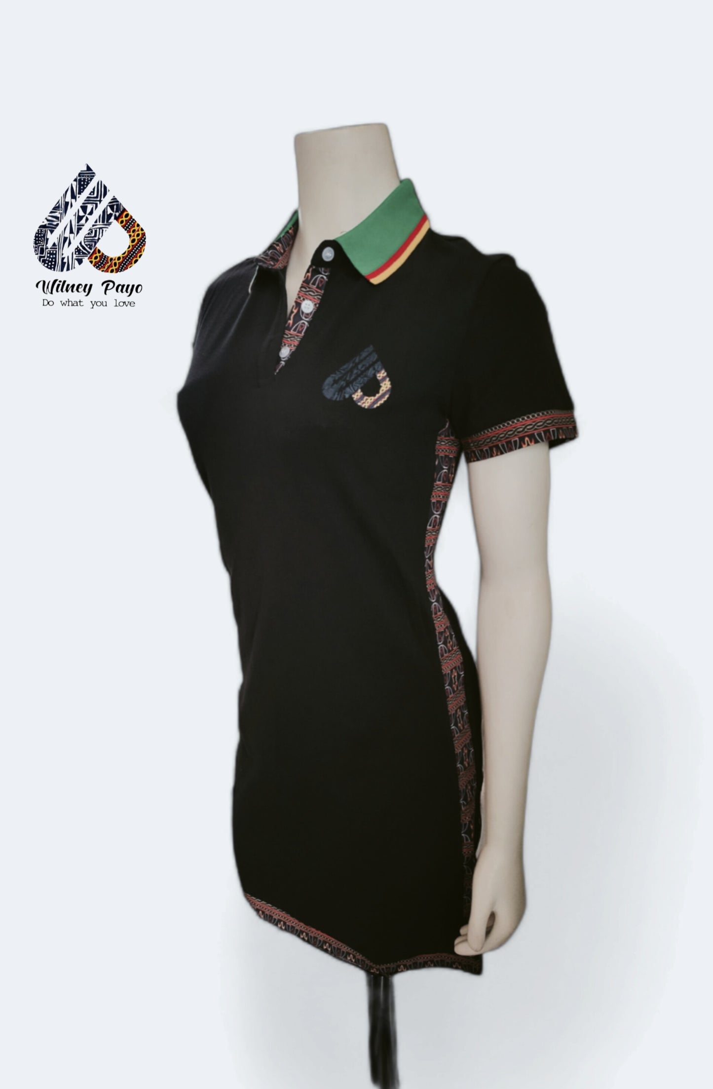 Black fashion Dress, Toghu African  pattern Stretch cotton polo dress