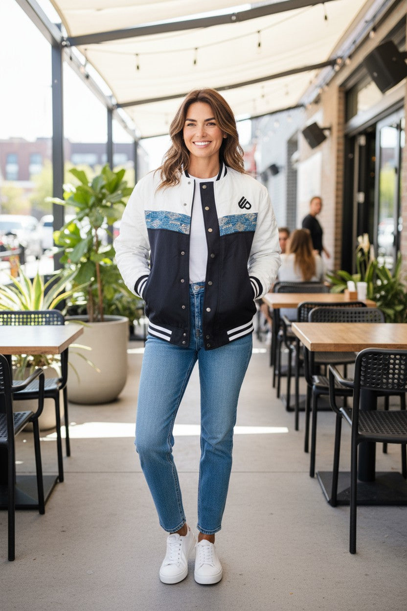 Black&White Bomber jacket, Ndop African print men's women's Jacket