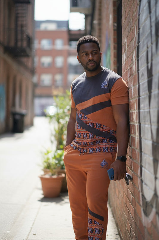 Fashion Toghu African Pattern Print Men's Short Sleeve Shirt and Pants Set 2 Pieces ; Tracksuits Casual Unisex