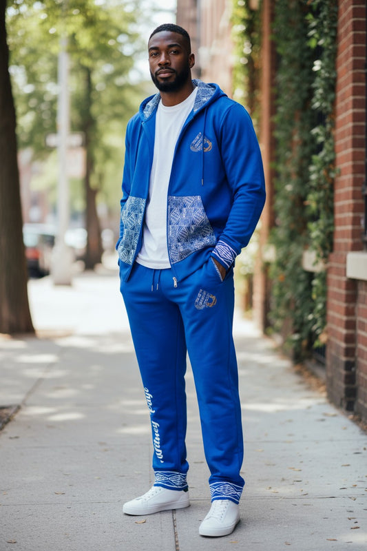 Fashion Full Zip Tracksuit Ndop African Design , Unisex Jogger set.