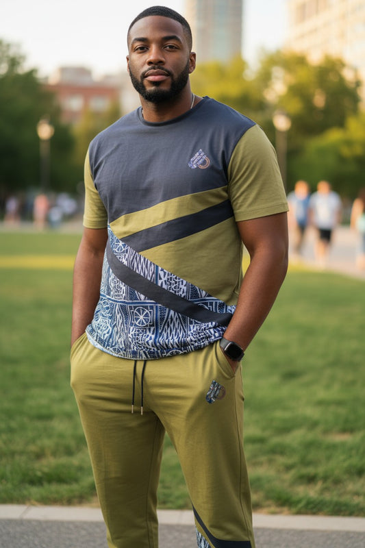 Fashion Ndop African Pattern Print Men's Short Sleeve Shirt and Pants Set Outfits Tracksuits Casual Unisex