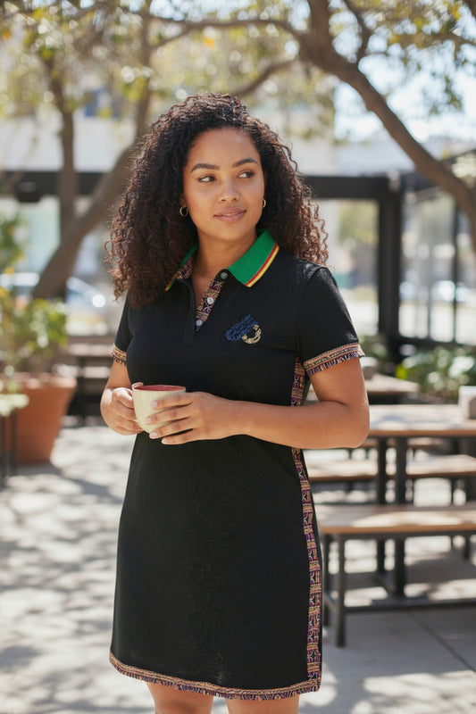 Black fashion Dress, Toghu African  pattern Stretch cotton polo dress