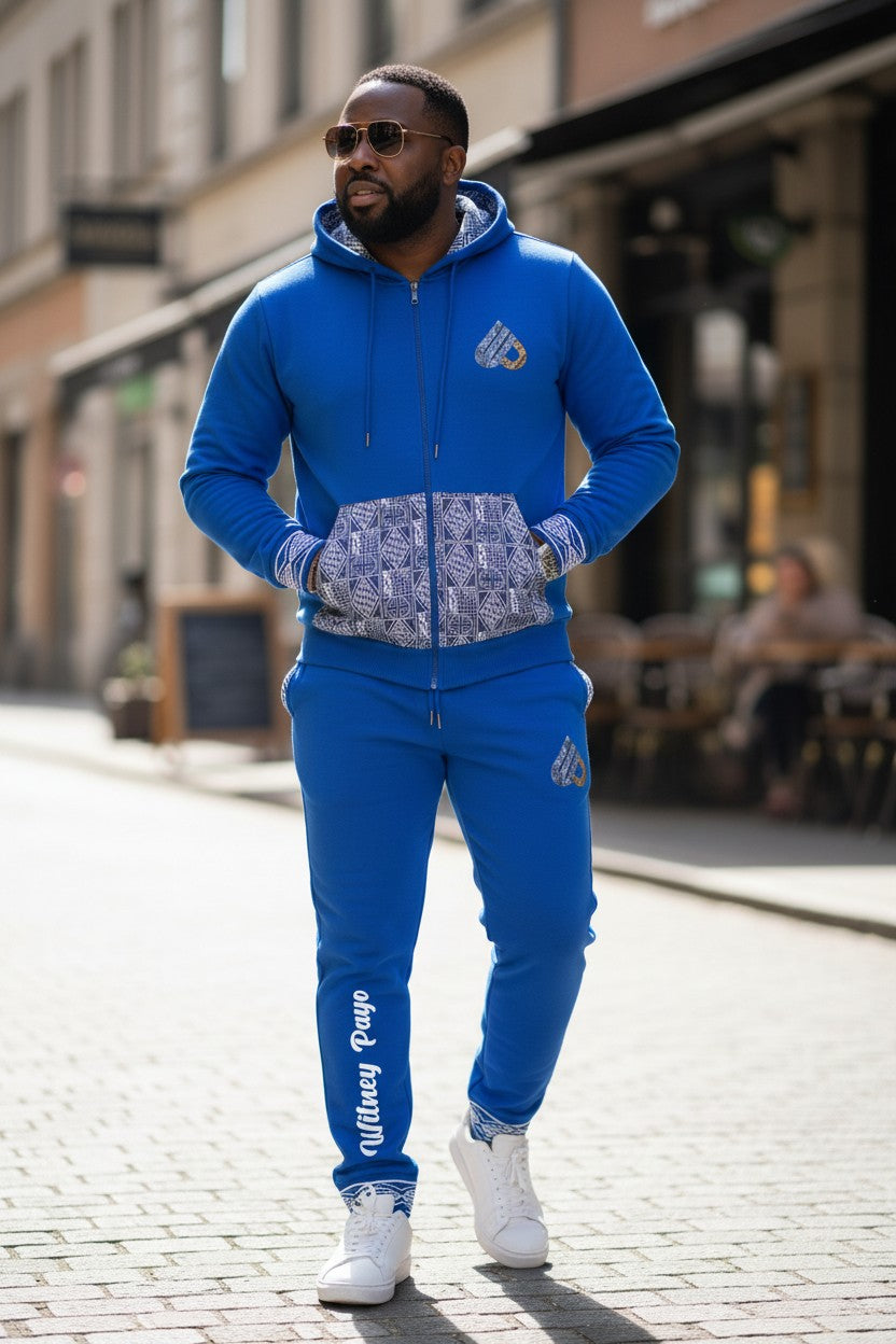 Fashion Full Zip Tracksuit Ndop African Design , Unisex Jogger set.