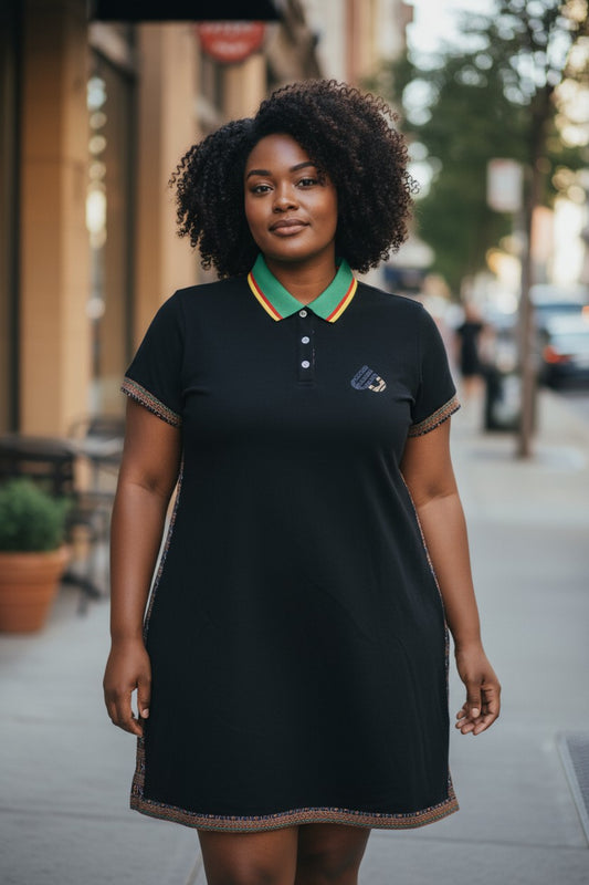 Black fashion Dress, Toghu African  pattern Stretch cotton polo dress